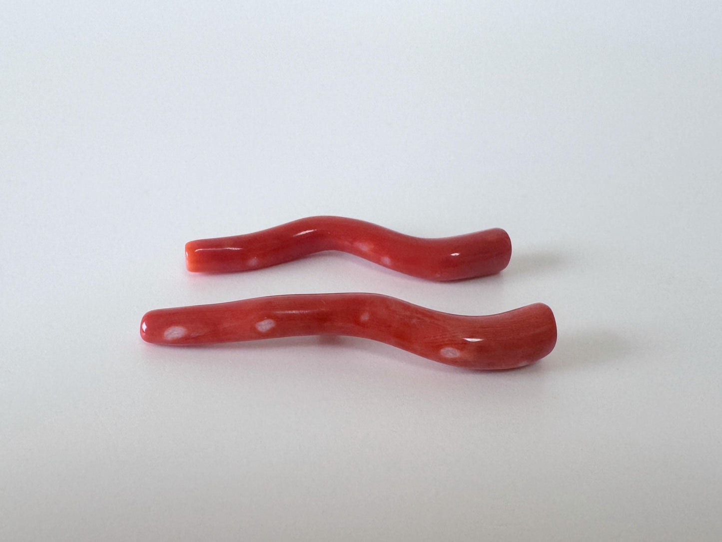 Momo Coral Branches: Natural Japanese Orange Vermilion Set, 37-41mm, Hole On Top | Precious Gemstones, Jewelry Supplies, Set of 2 Pieces
