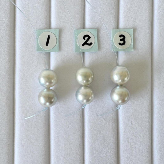 Japanese Akoya Pearl Beads - Natural Blue Silver Color, 8-8.5mm Cultured Saltwater Pearls, Mini Strand, Jewelry Supplies, 2 Pcs