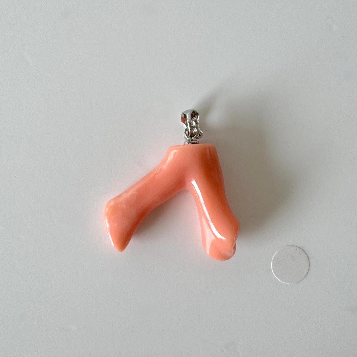 Coral Branch Pendant: Natural Orange Pink Deep Sea Coral, Silver Rhodium-Plated Bail | 22mm, Jewelry Accessory