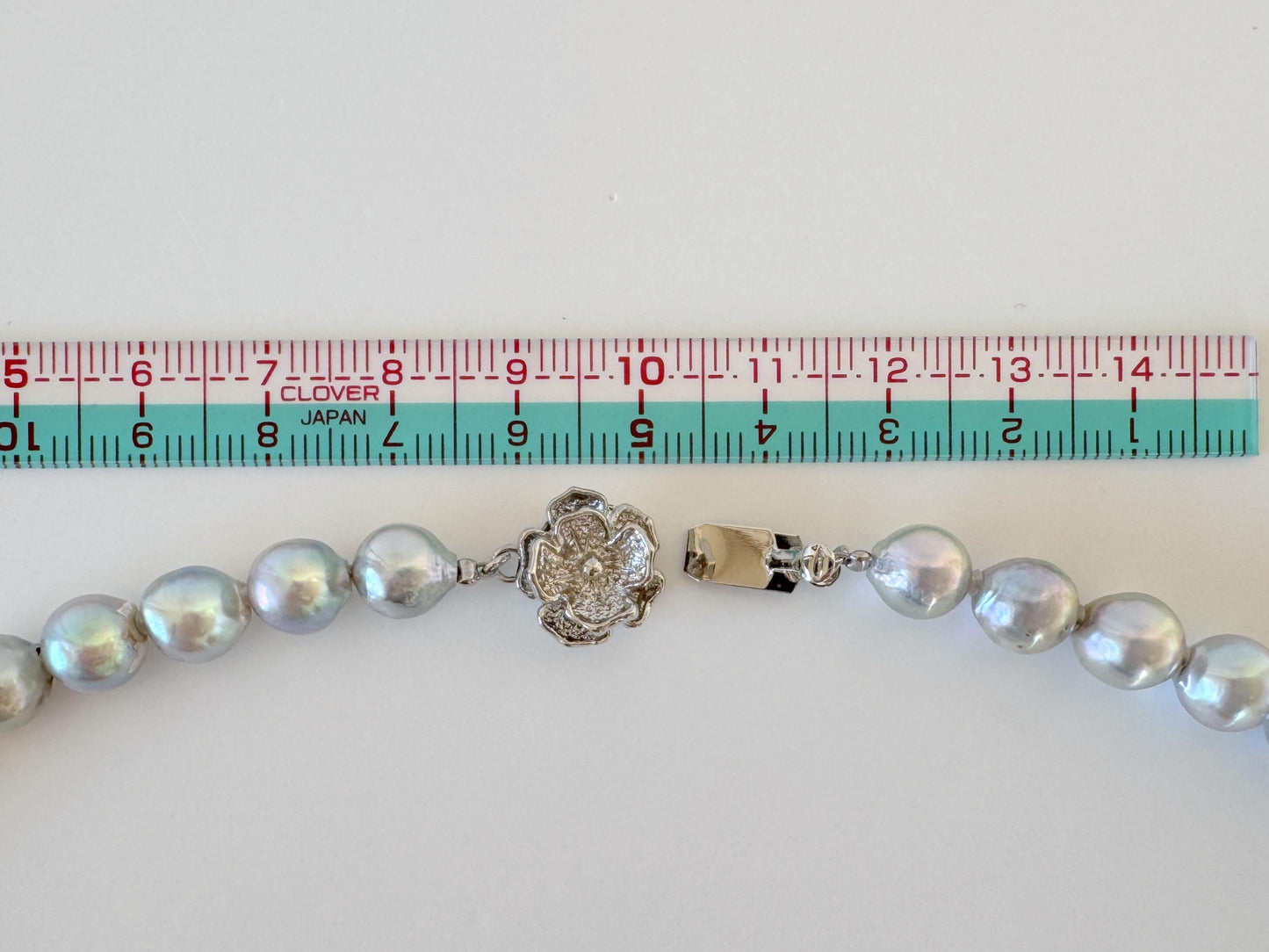 Japanese Akoya Pearl Necklace - Natural Blue Silver, 7.5-8mm