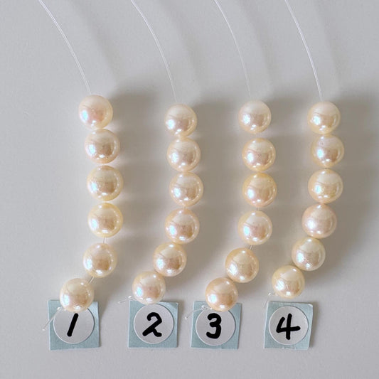 Japanese Cream White/Off-white Akoya Pearl Beads, 6.5-7mm, Mini Strand, Short Strand, 6 Pieces, Genuine Akoya Pearl, Cultured in Sea Water