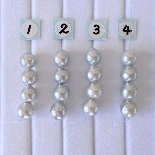 Japanese Akoya Pearl Beads: Natural Blue-Silver Cultured Pearls, Semi-Round Shape (7.5-8mm, Saltwater Mini Strand, 4 Pcs)