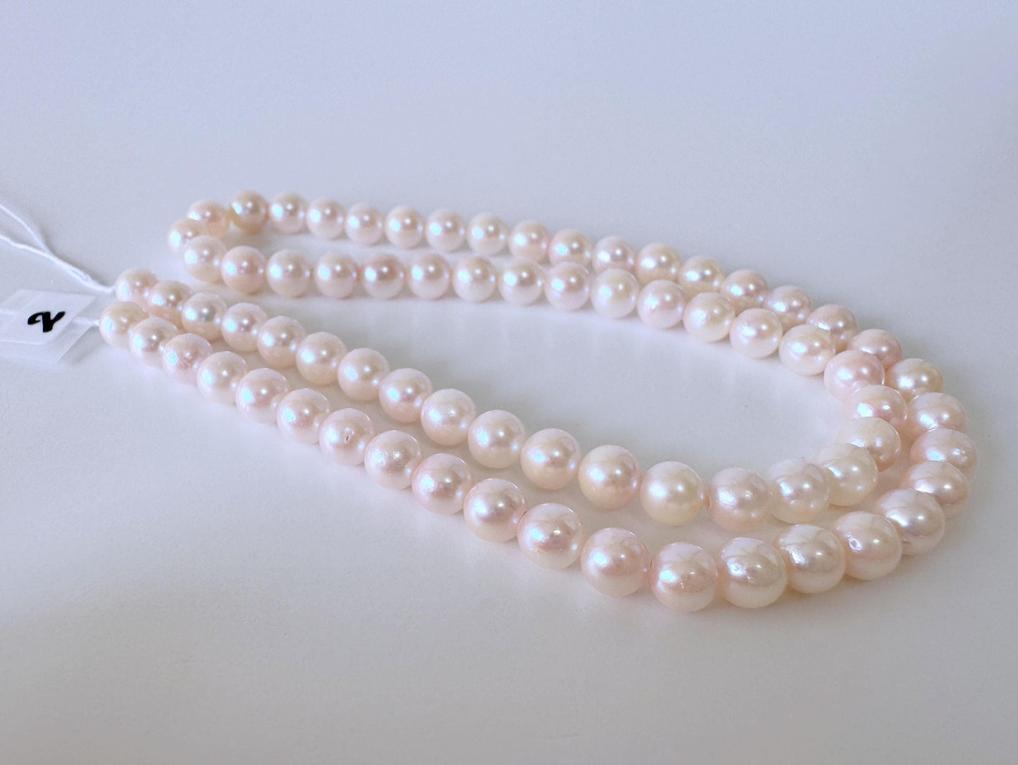 Akoya Pearl Strand: 5.5-6mm Japanese Cultured Pearls, White Pink Overtone | Full Strand, Saltwater Gems, 40cm Length