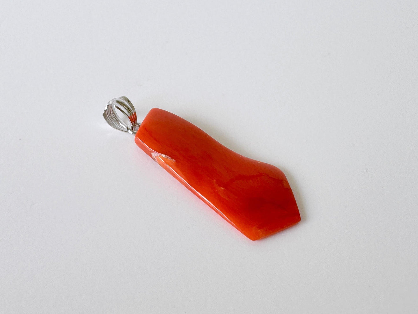 Orange Momo Coral Pendant - Natural Unique Shape Coral Jewelry - German Silver Bail, Genuine Material, 26x12mm