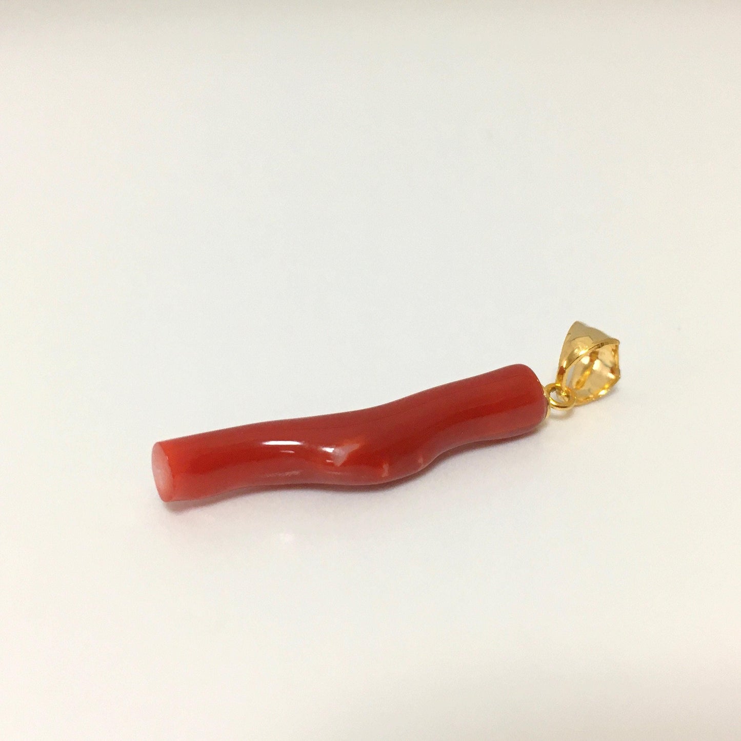 Natural  Red (Aka) Coral Branch Pendant, Oxblood, Natural Color Japanese Coral, Length 27mm, Silver bail (gold plated)