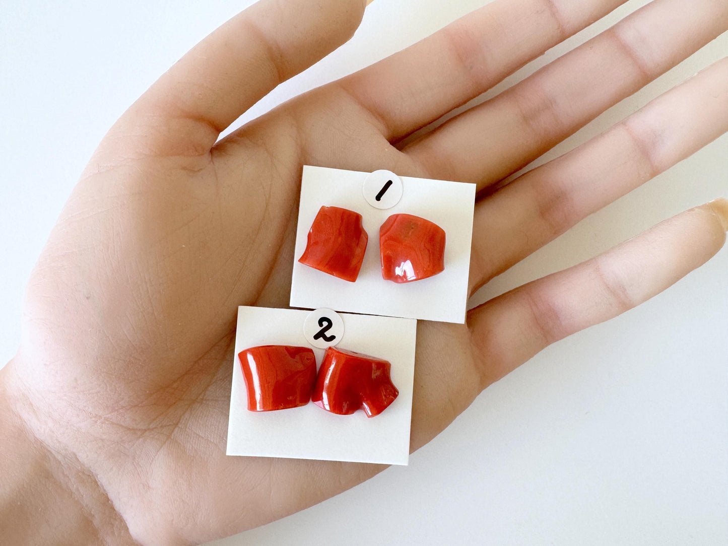 Mediterranean Coral Loose Gemstone: Natural Red-Orange Tones - Untreated, Top-hole, Jewelry Making Supplies, Per Pair