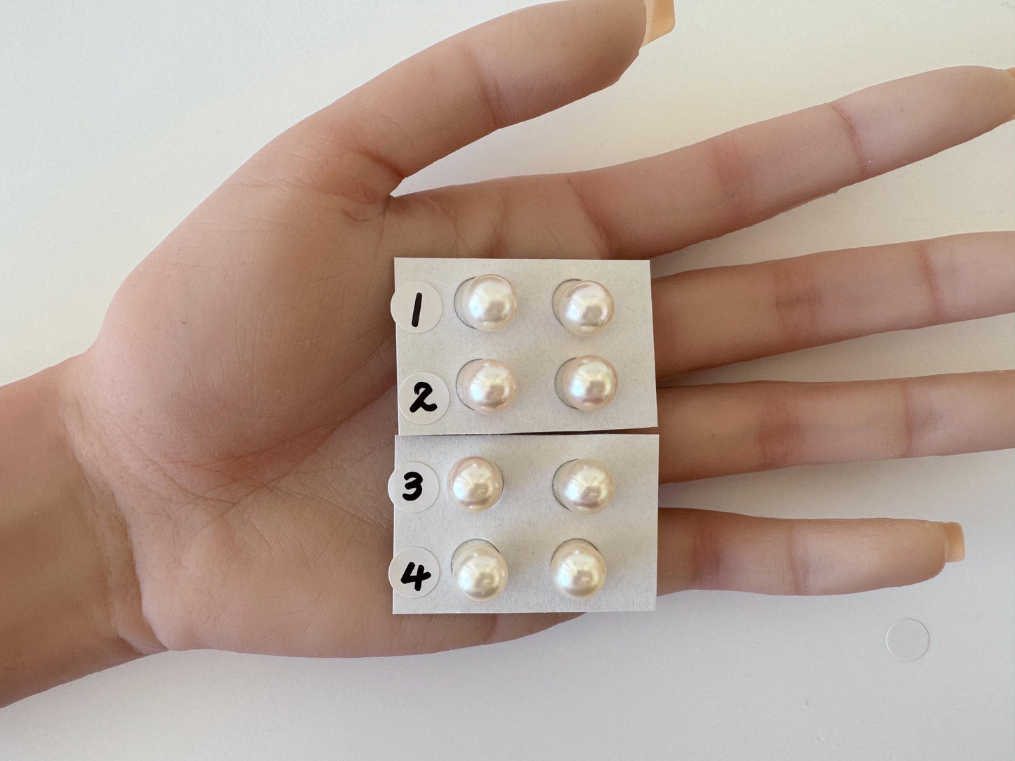 Akoya Pearl Pair Half Drilled Beads, 8.5-9mm Round White Pink Overtone (Saltwater Cultured, Jewelry Supplies)