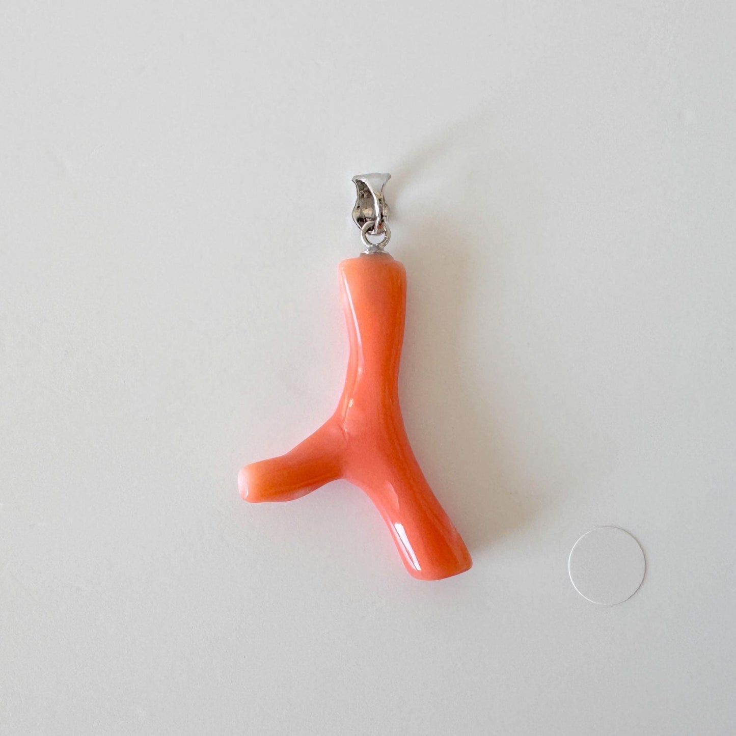 Coral Branch Pendant: Natural Orange Pink Deep Sea Coral, Silver Rhodium-Plated Bail | 32mm, Lightweight Jewelry Accessory