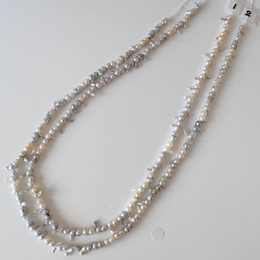 Japanese Akoya Twin Pearls: Natural Blue Silver Cultured Beads, Full Strand (3x6-4x7mm, Saltwater Jewelry Crafting)
