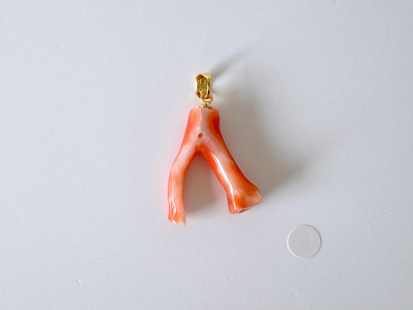 Natural Red (Aka) Coral Branch Pendant, Vermilion Natural Color Japanese Coral, Length 25mm, Silver bail (gold plated)