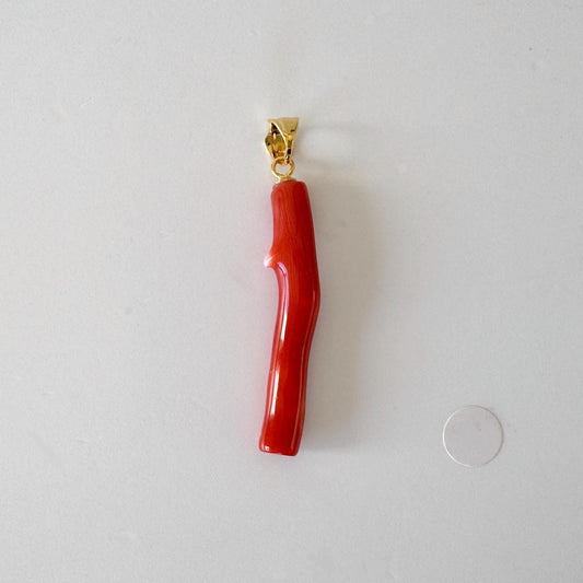Momo Coral Branch Pendant Natural Jewelry: Vermilion Orange Coral, Gold-Plated Silver Bail (34mm, Unique Gift)