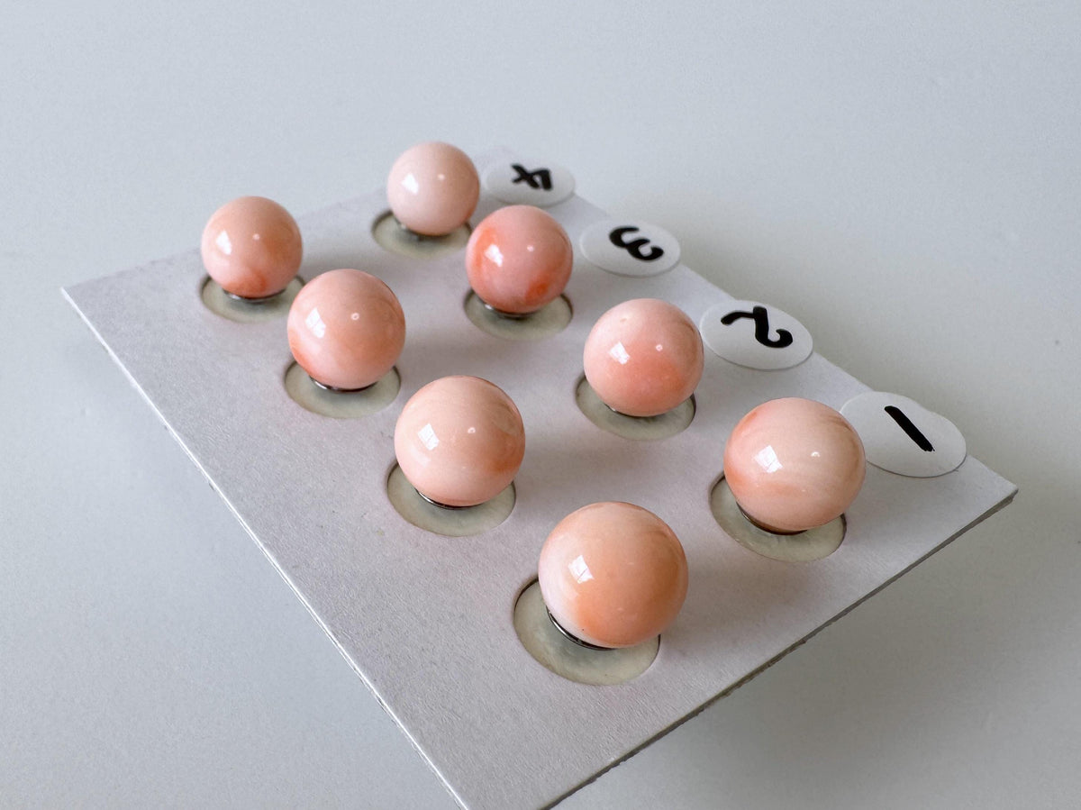 Deep Sea Coral Stud Earrings - Natural Pink Orange Round Shape - Titanium Post Backing, Genuine Coral, 7.5mm