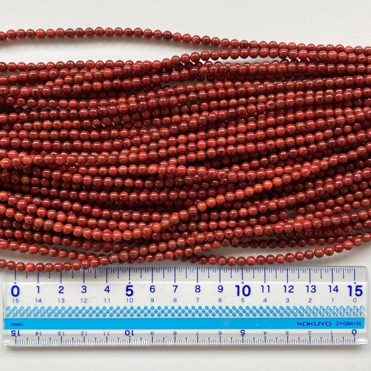 Natural sponge coral 4-4.5mm strands, Deep red color, 15.7inches, 40cm, Apple coral strands, Wholesale, Price per stran