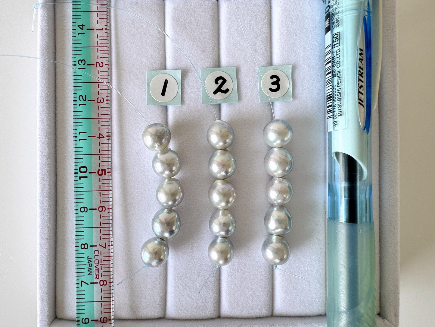 Japanese Akoya Pearl Beads: Natural Blue-Silver Cultured Pearls, Semi-Round Shape (7.5-8mm, Saltwater Mini Strand, 5 Pcs)