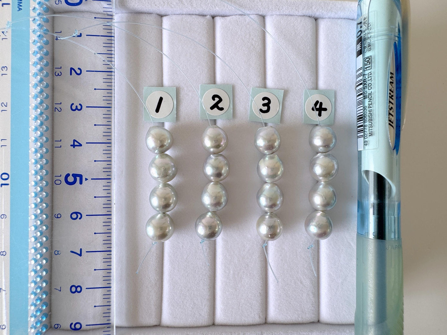 Japanese Natural blue/silver color Akoya Pearl Beads, 7.5-8mm, Mini Strand, Short Strand of 4 Pieces, Cultured in Sea Water