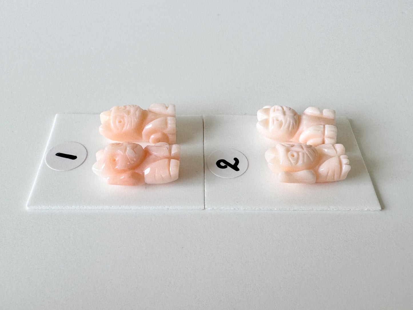Manekineko Coral Cat Set: Pink Deep Sea Natural Coral Carving, Lucky Money & Customer Charm | Jewelry Supplies | 15-16mm, Half Drilled