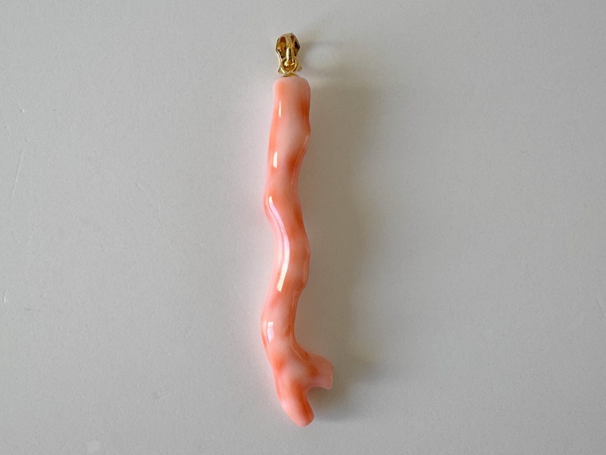 Coral Branch Pendant: Natural Pink Orange Deep Sea Coral, Gold-Plated Silver Bail | 56mm, Unique Jewelry