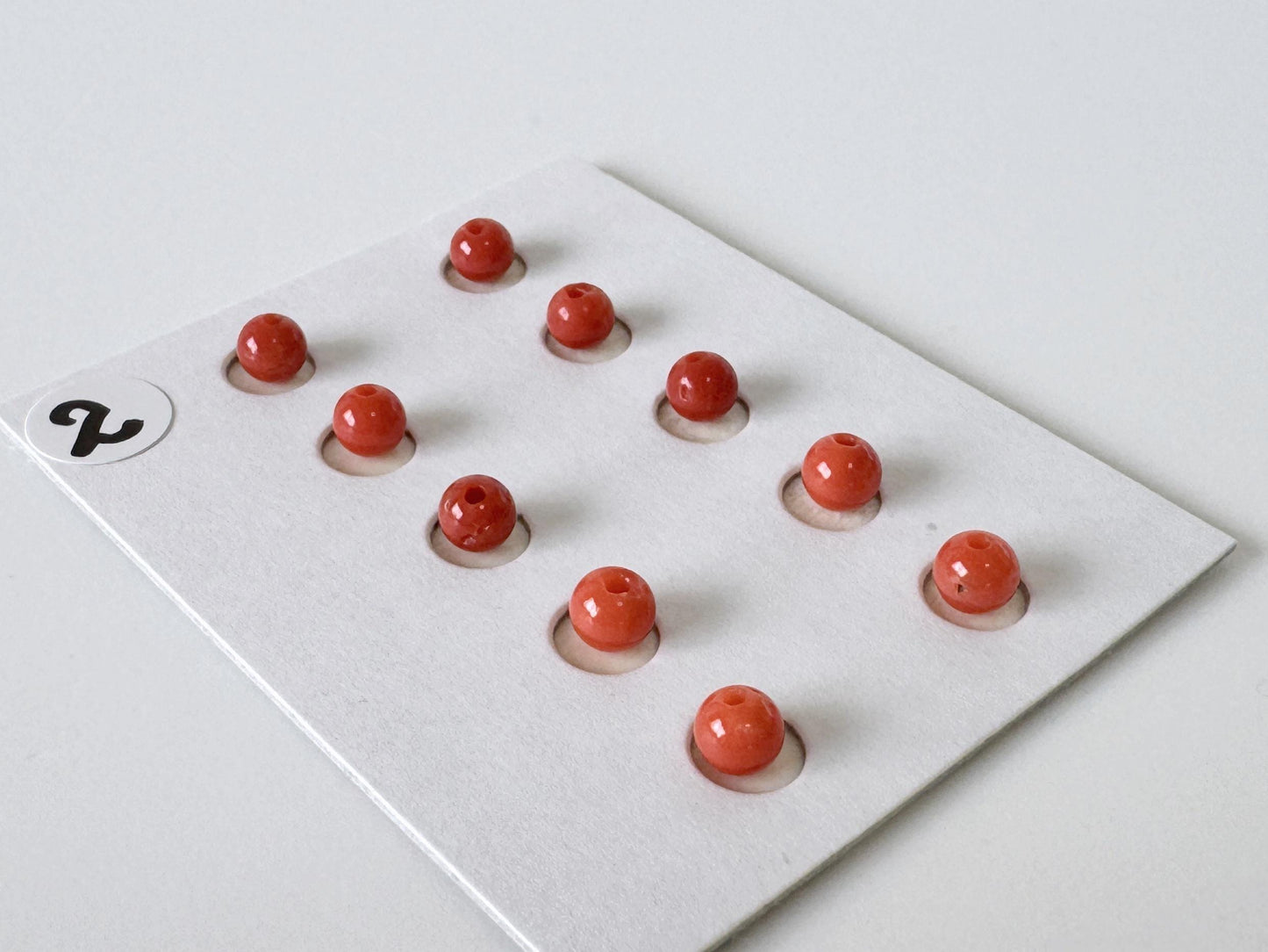 Mediterranean Red Coral Round Loose: Natural Gemstone Beads for Jewelry Making (3.7-4mm, Half-Drilled Hole, Set of 10)