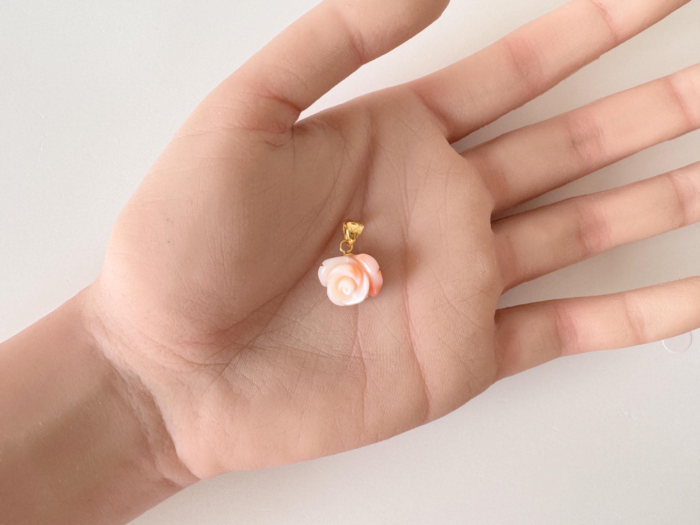 Natural Coral Rose Pendant Jewelry: Pink White Deep Sea Coral Carving, Silver Gold Plated Bail (11.8x13mm, Genuine Coral)