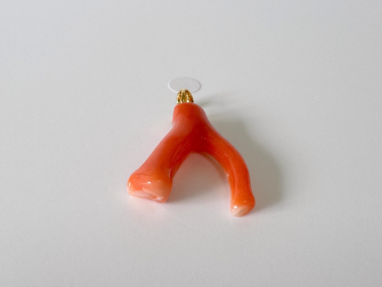 Natural Red (Aka) Coral Branch Pendant, Vermilion Natural Color Japanese Coral, Length 25mm, Silver bail (gold plated)
