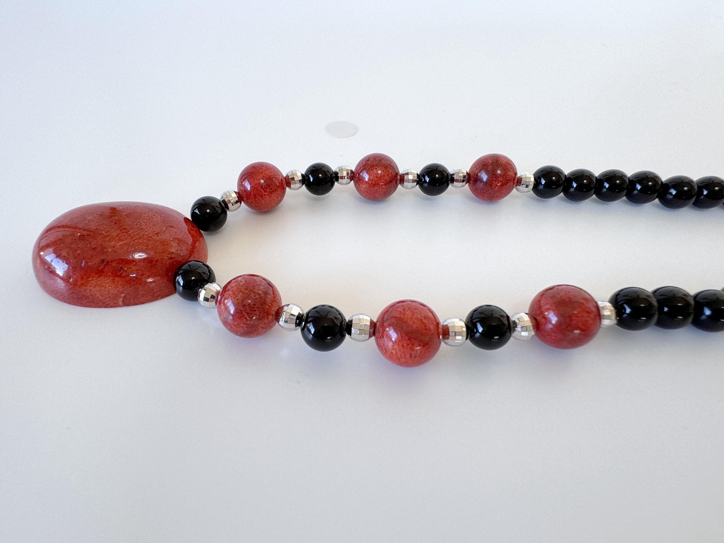 Onyx, Sponge Coral Necklace, Brass Hook & Adjuster