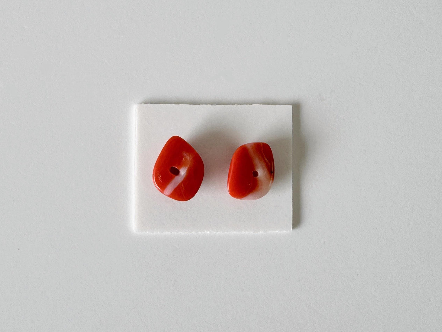 Momo Coral, Japanese Orange Cabochon | Loose 2 Pcs | Half-Drilled Back Hole, Flat-Back, 8.6-8.8mm X 7.1-8.1mm