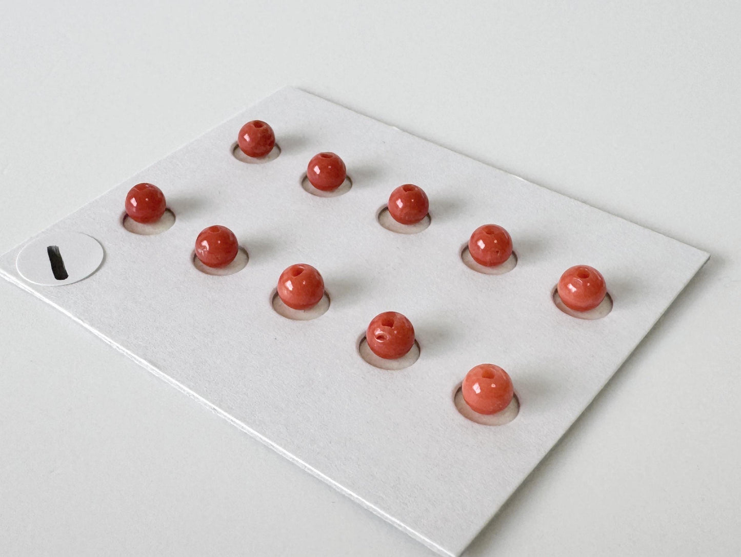 Mediterranean Red Coral Round Loose: Natural Gemstone Beads for Jewelry Making (3.7-4mm, Half-Drilled Hole, Set of 10)