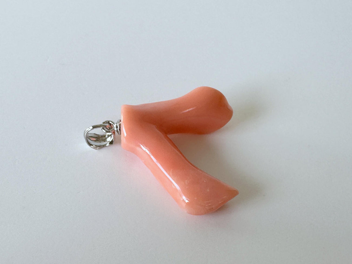 Coral Branch Pendant: Natural Orange Pink Deep Sea Coral, Silver Rhodium-Plated Bail | 22mm, Jewelry Accessory