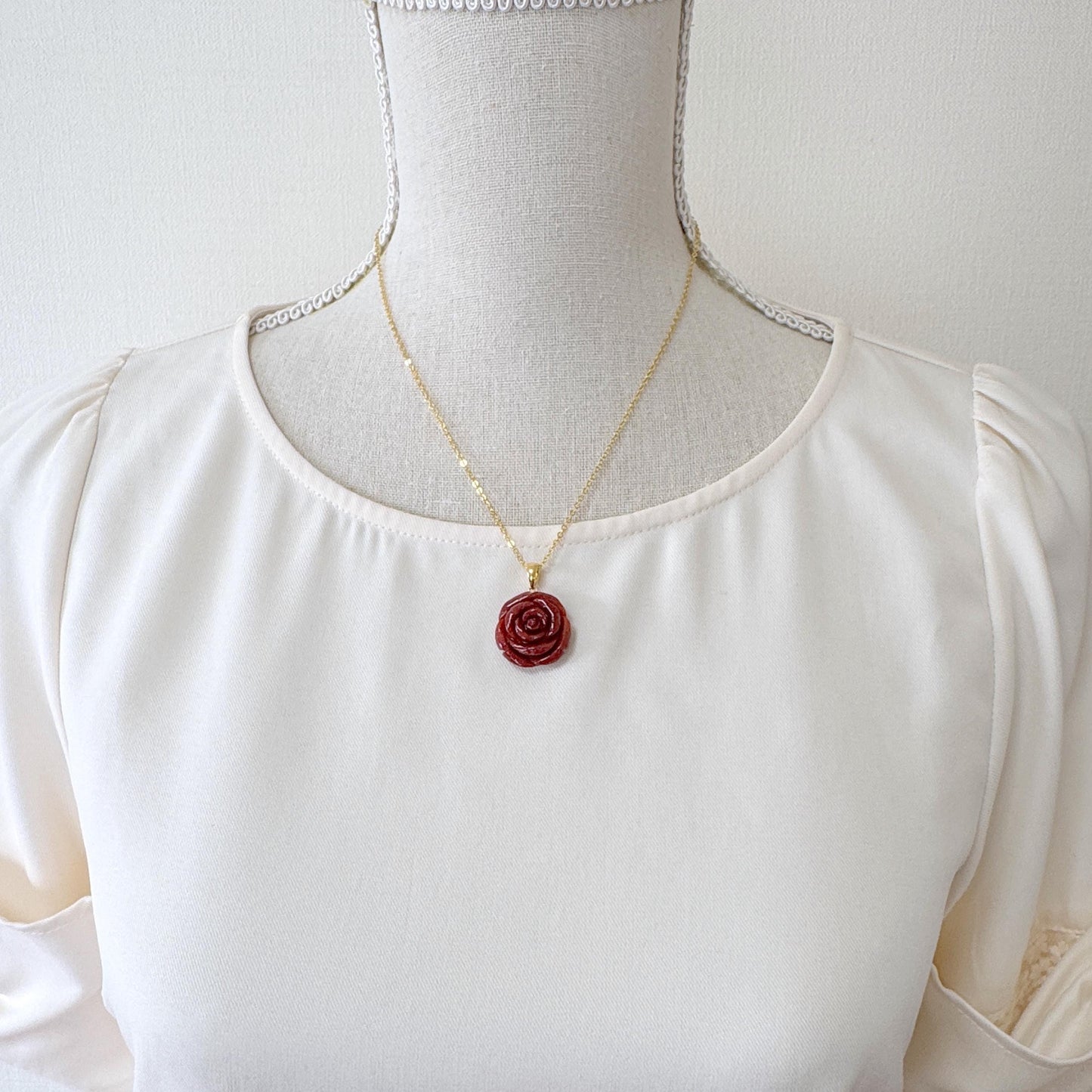 Natural sponge coral rose pendant 20mm, Dark red color, Brass bail, Price per piece