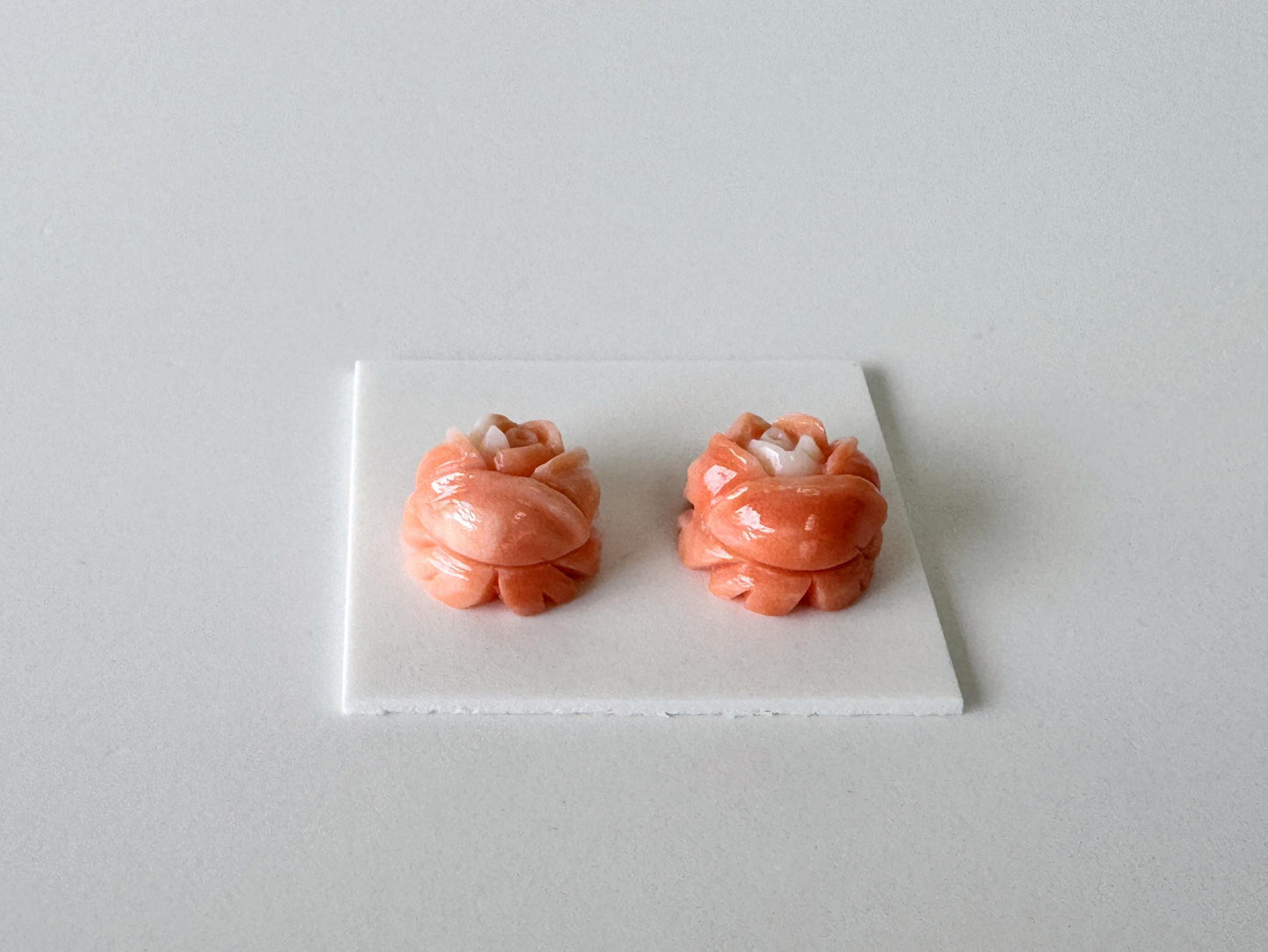Momo Coral Rose, Japanese Orange Loose Pair | Natural Undyed | 10.5mm Half-Drilled Flat-Back Jewelry Supplies