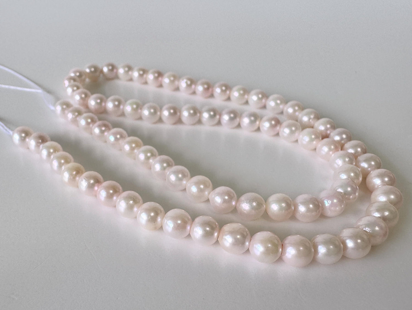 Akoya Pearl Strand: 5.5-6mm Japanese Cultured Pearls, White Pink Overtone | Full Strand, Saltwater Gems, 40cm Length