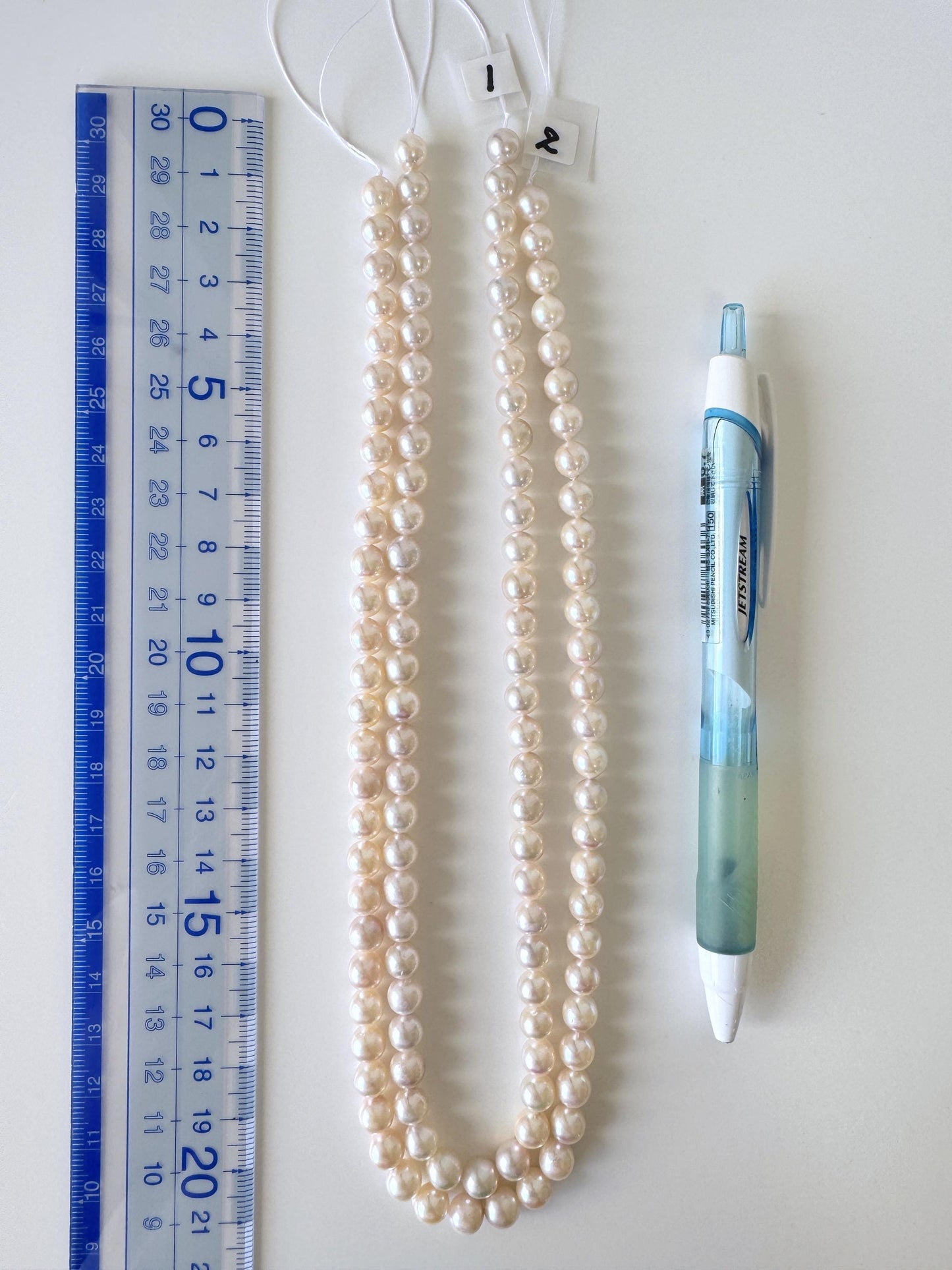 Japanese Akoya Pearl Strand: 6.5-7mm White Pink Cultured Saltwater Pearls, Full Strand | Genuine Beads, Craft Supplies | 40cm Length