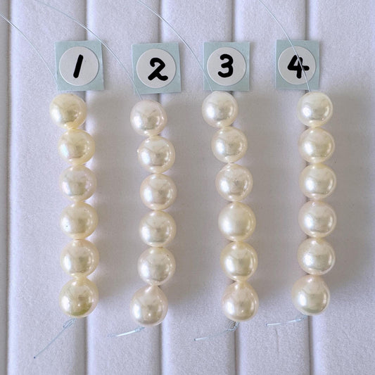 Japanese White/Off-white Akoya Pearl Beads, 7-7.5mm, Mini Strand, Short Strand, 6 Pieces, Genuine Akoya Pearl, Cultured in Sea Water