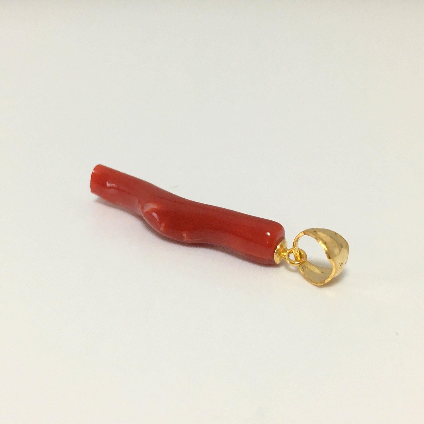 Natural  Red (Aka) Coral Branch Pendant, Oxblood, Natural Color Japanese Coral, Length 27mm, Silver bail (gold plated)