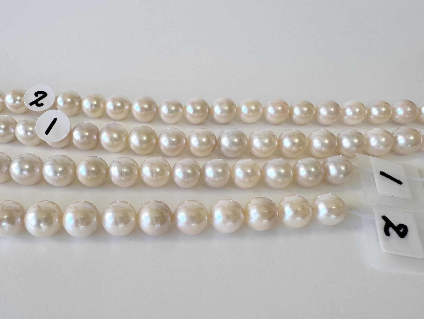 Japanese Akoya Pearl Strand: 6.5-7mm White Pink Cultured Saltwater Pearls, Full Strand | Genuine Beads, Craft Supplies | 40cm Length
