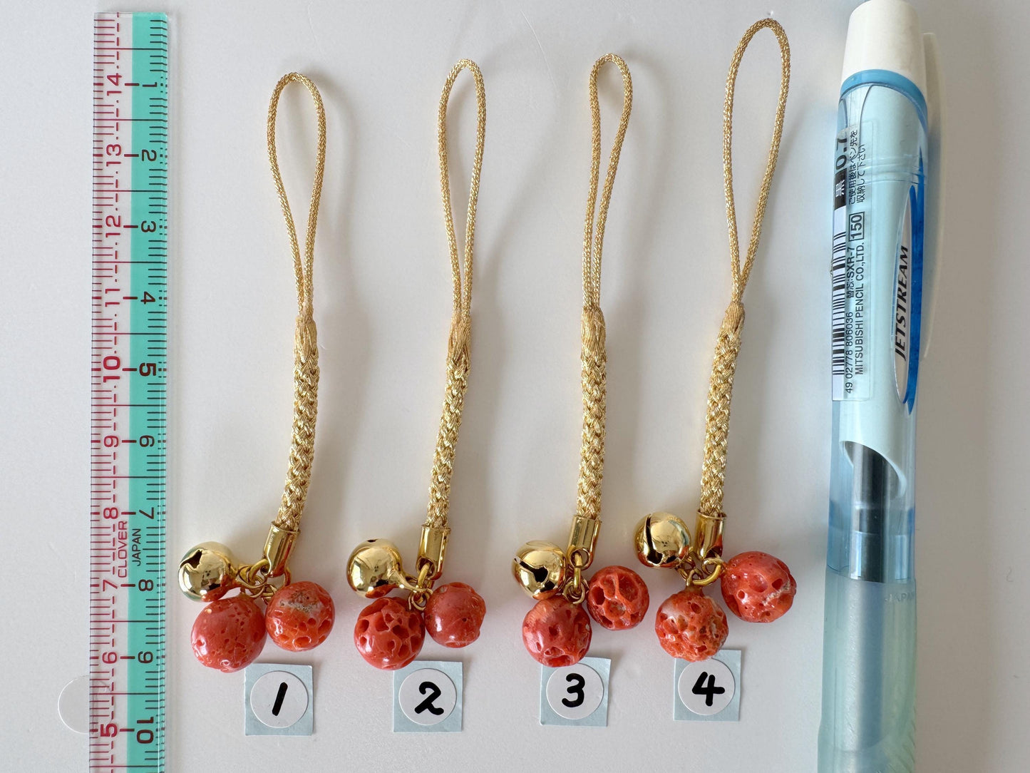 Lucky charm, Natural Aka (red) coral key strap, Netsuke strap, Natural color precious coral