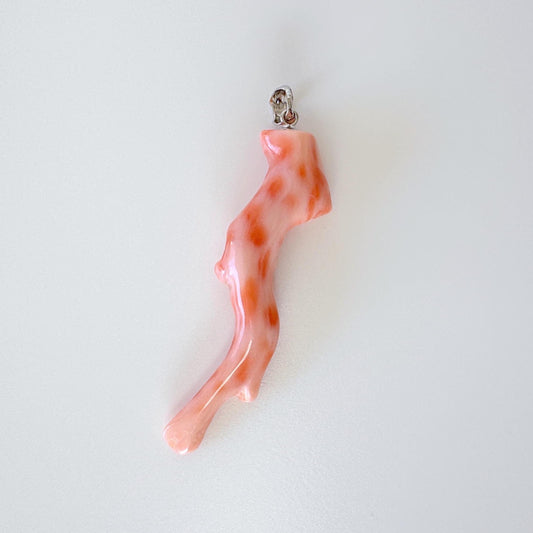 Natural Deep Sea Coral Branch Pendant, 55mm, Natural Pink/Orange color coral branch pendant, Silver (Rhodium-Plated) bail