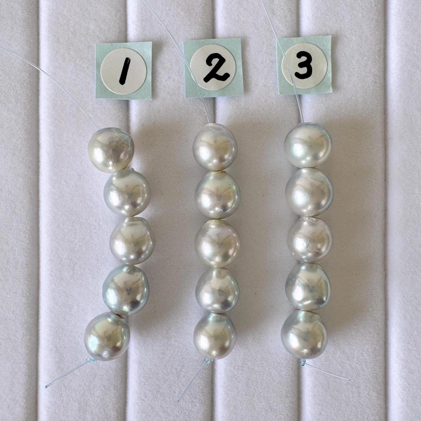 Japanese Akoya Pearl Beads: Natural Blue-Silver Cultured Pearls, Semi-Round Shape (7.5-8mm, Saltwater Mini Strand, 5 Pcs)