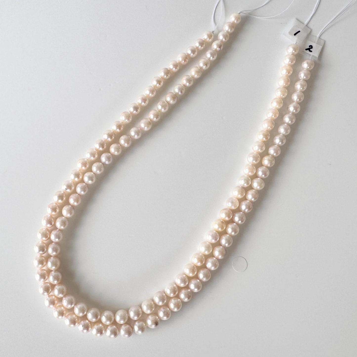 6.5-7mm Japanese White/Pink Akoya Pearl Beads, Genuine Akoya Pearl, Full Strand, 40cm , 15.7", Cultured Salt water pearl