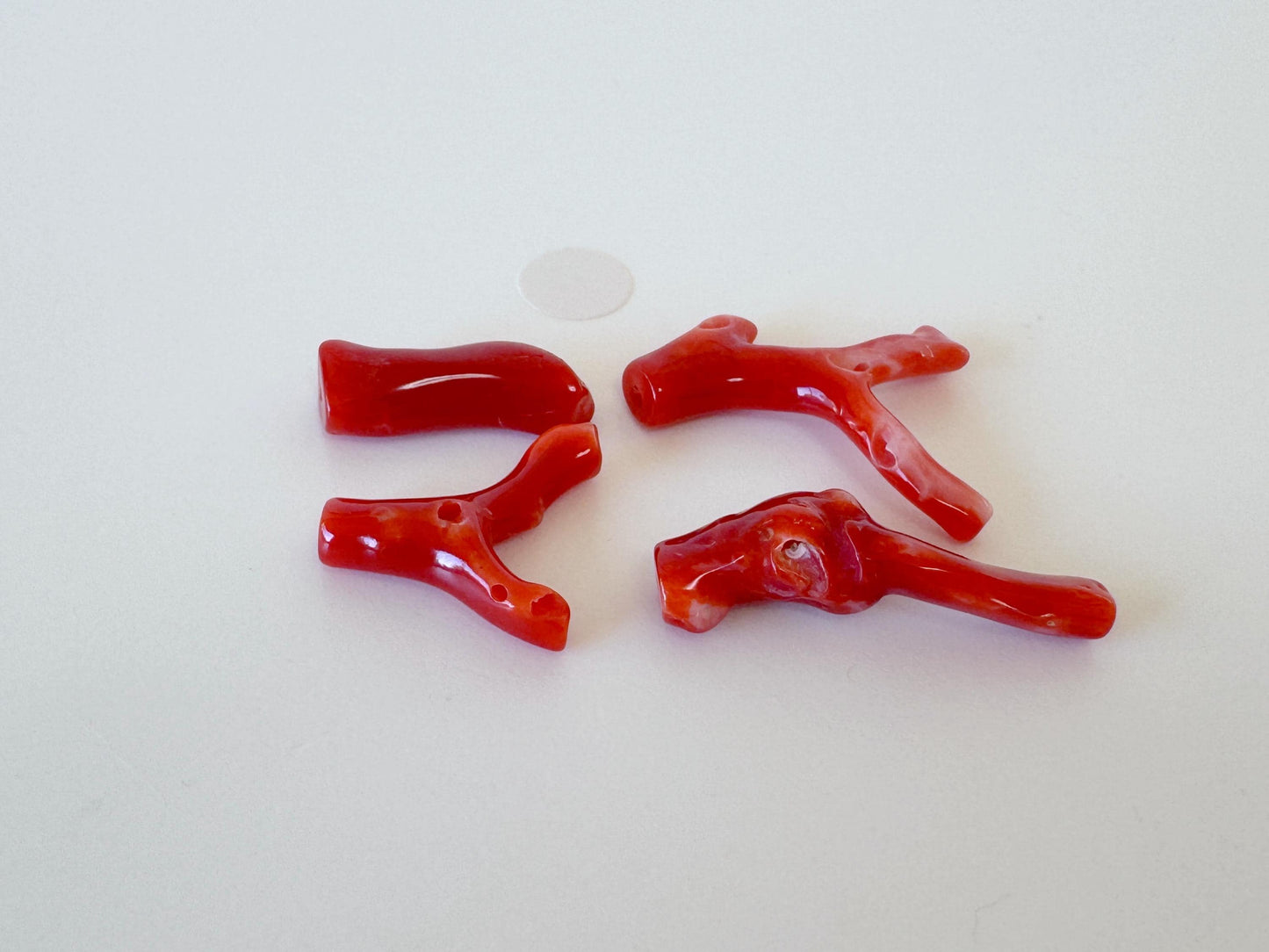 Red Coral Branch Set: Natural Aka Coral for Jewelry Making (16-24mm), Hole on Top (4 Pcs)