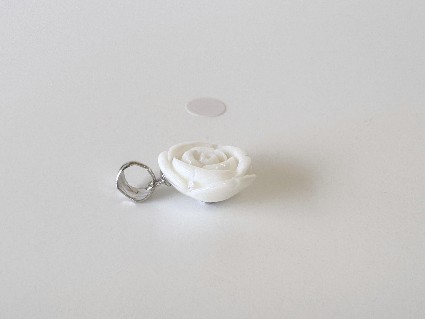 Natural White Coral Rose Pendant, 15x15mm Rose, Natural White Color Coral, Silver (rhodium plated) Bail, Genuine Precious Coral Pendant
