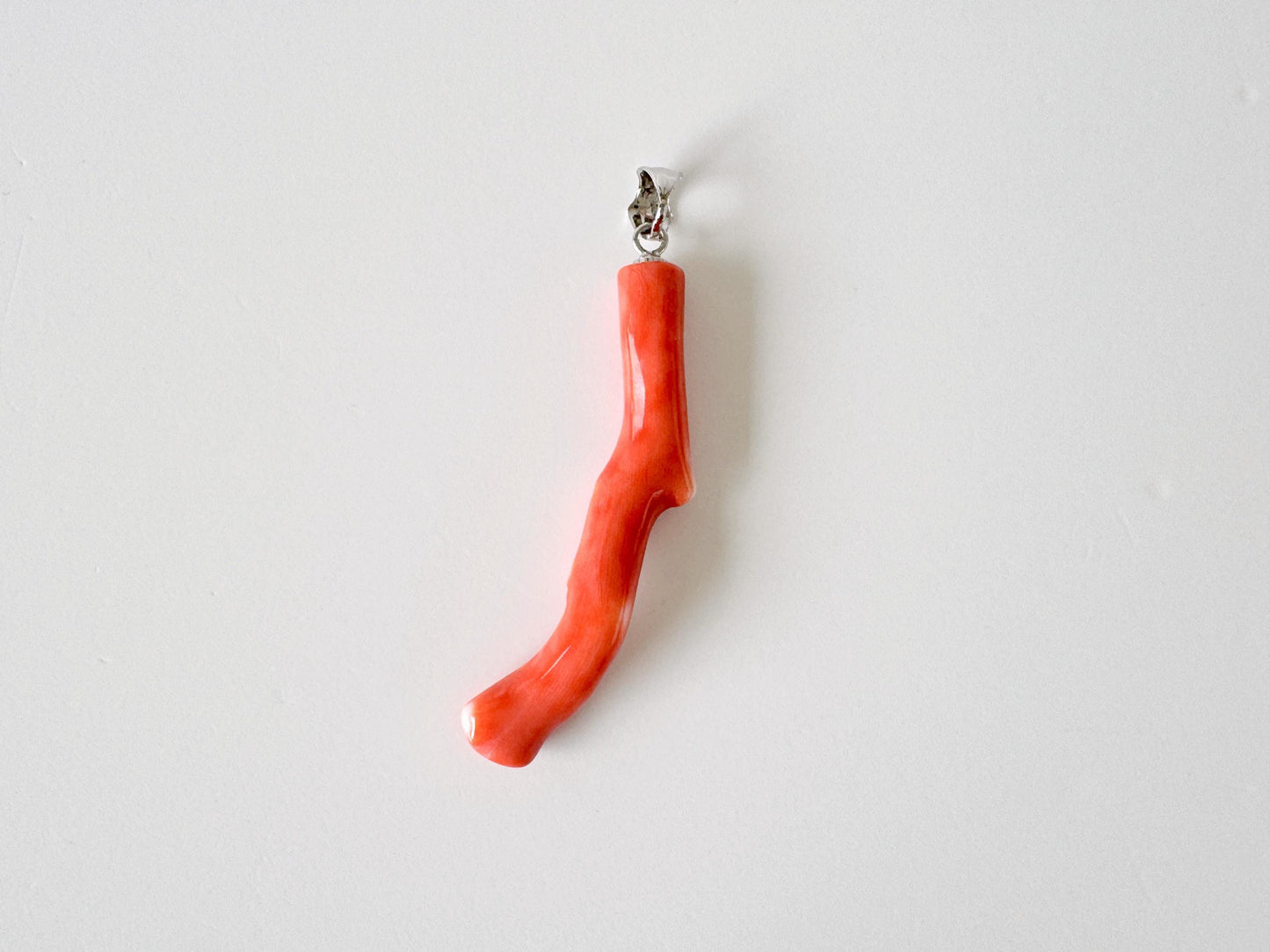 Momo Coral Branch Pendant Natural Jewelry, Japanese Orange Coral (45mm Length, Rhodium Silver Bail, Unique Gift)