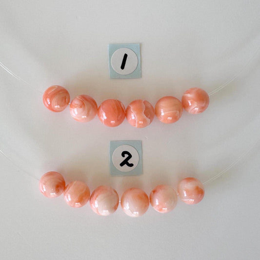 Short strand (6pc) of Natural Deep sea coral round beads 7.5-8.4mm, natural Pink/Orange color coral