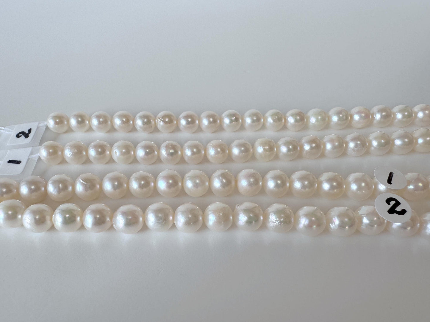 Akoya Pearl Strand - Cultured Saltwater Beads - Japanese White Pearls, 6.8-7.4mm, Full 40cm Length
