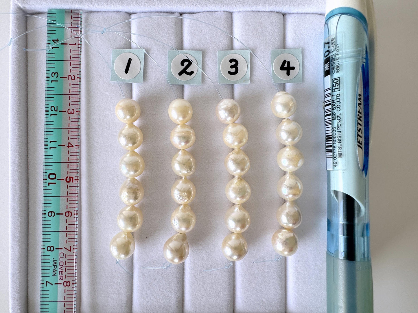 Japanese Akoya Pearl Beads: Cream White Semi-Round/Semi-baroque, 7-7.5mm, Short Strand | Cultured Saltwater, Genuine Gems, 6 Pieces