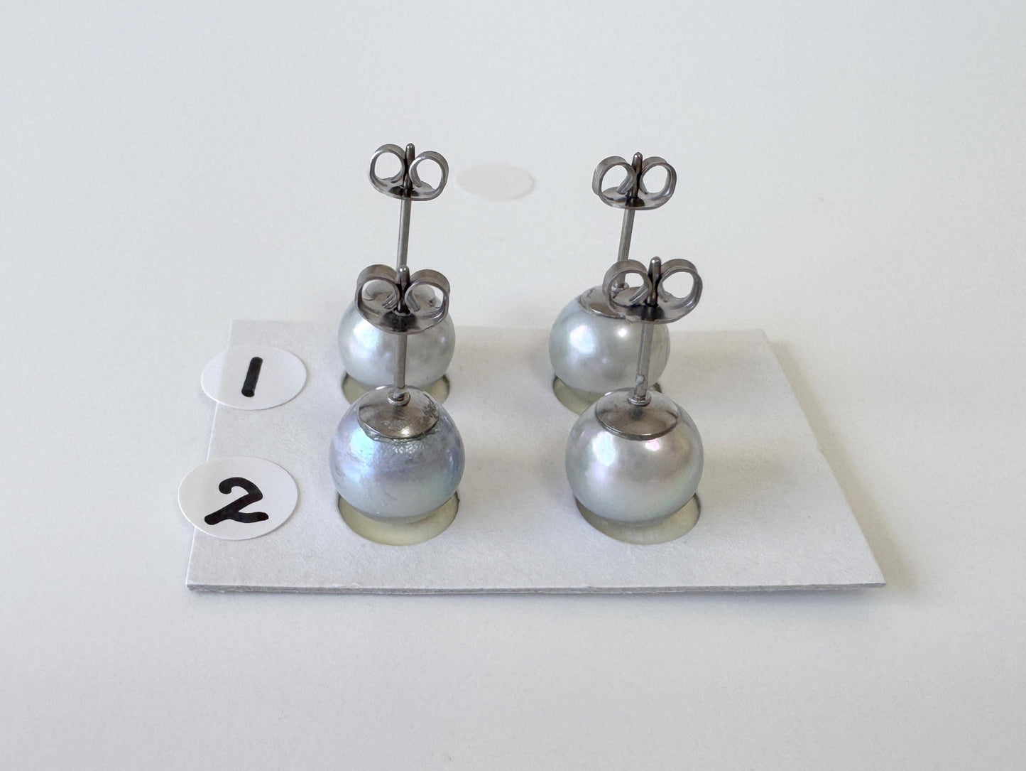 Blue Akoya Pearl Stud Earrings, 8.7mm, Titanium Posts  (Cobalt treated)