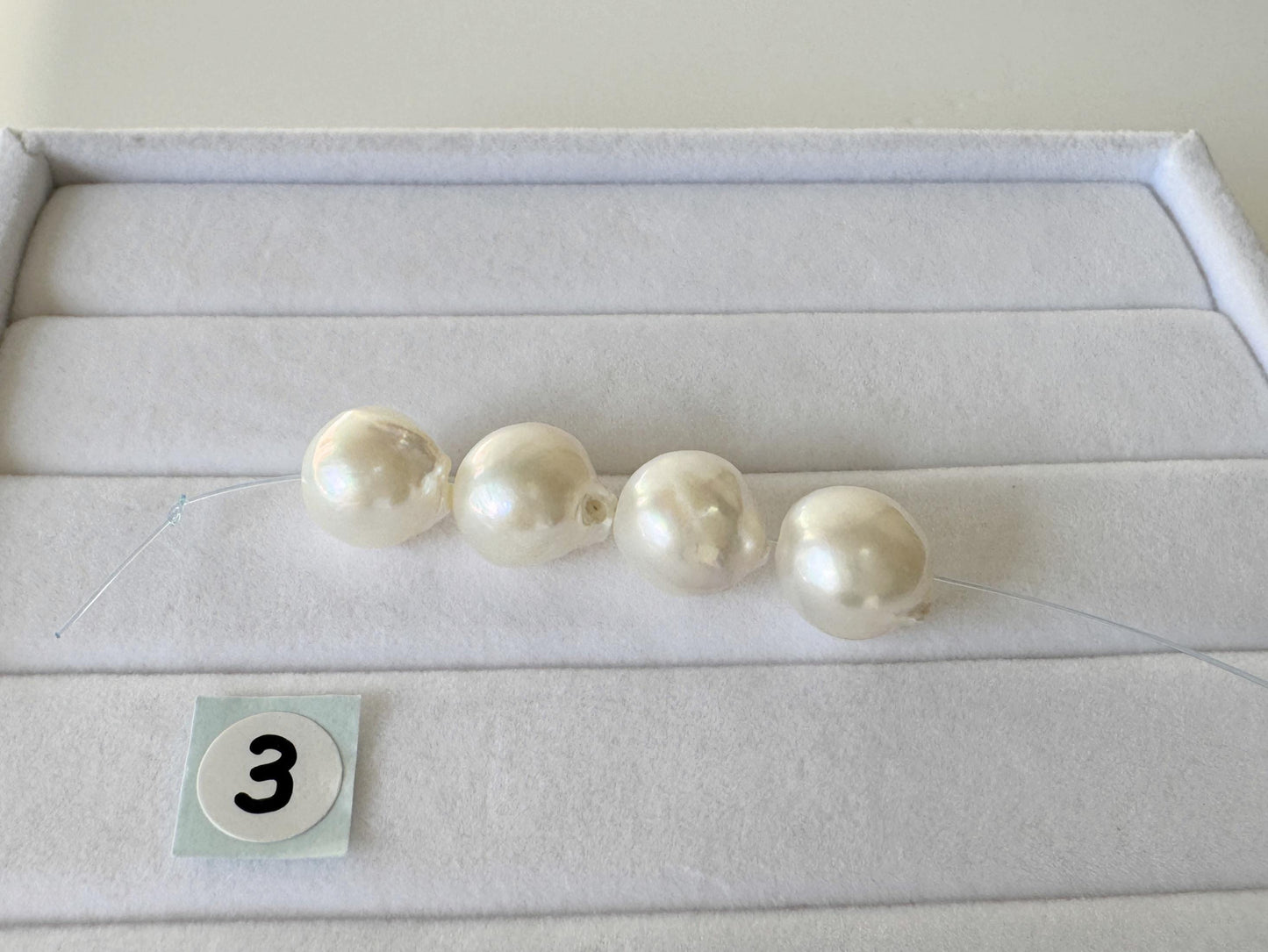 Japanese Akoya Pearl Beads - Cream White Semi-Baroque, 9-9.5mm Mini Strand, 4 Pcs - Cultured Saltwater Pearls, Genuine Craft Supplies