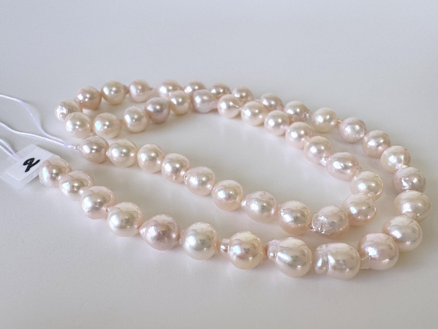 Japanese Akoya Pearl Strand 7-7.5mm Baroque Beads, White Pink Overtone (40cm + 2pcs, Saltwater Cultured)