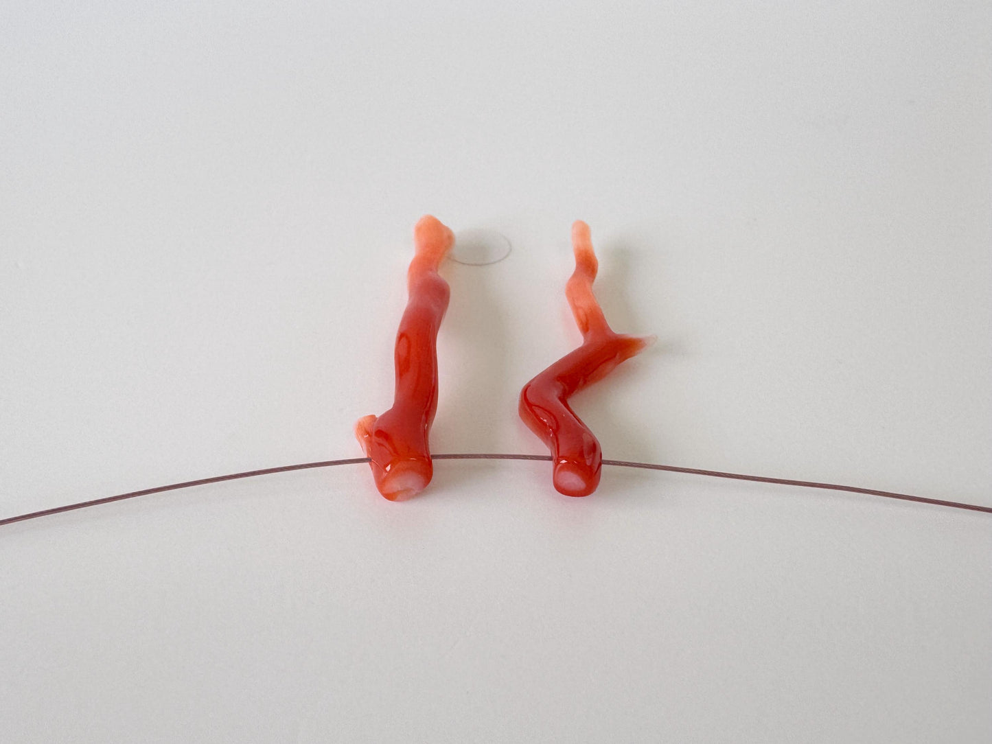 Japanese red(Aka) coral branch set for 2pcs, 40mm, side full hole, natural red color coral for jewelry making