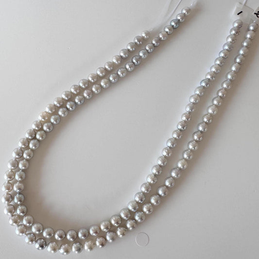 Japanese Akoya Pearl Beads - Natural Blue Silver Cultured Pearls - Full Strand 40cm, 6.5-7mm, Saltwater Jewelry Supplies